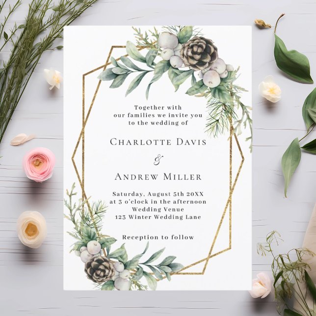 Invitación Boda geométrico de oro de pino cino (Subido por el creador)