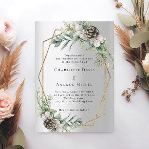 Invitación Boda geométrico de oro de pino cino plateado