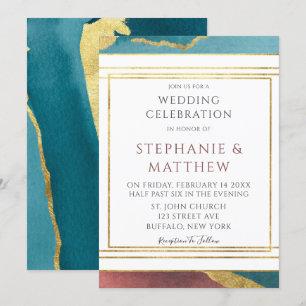 Invitación Boda geométrico de oro del árido de cobre de óxido