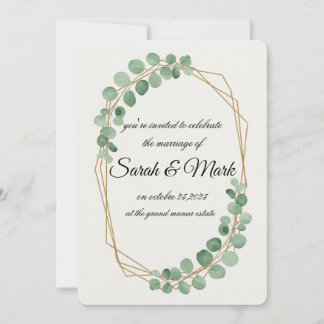 Invitación Boda Geométrico de Oro Eucalyptus