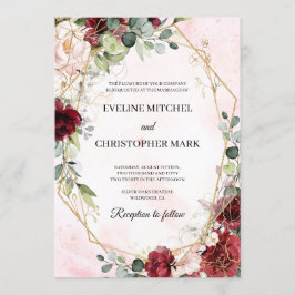 Invitación Boda geométrico de oro rosa burgundy de boho