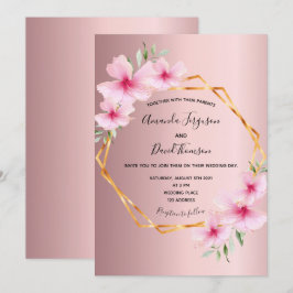 Invitación Boda geométrico de oro rosa rubor