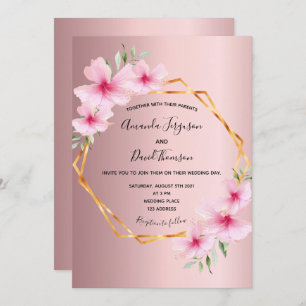 Invitación Boda geométrico de oro rosa rubor