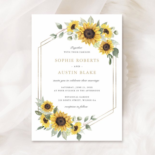 Invitación Boda Geométrico de Oro Sunflowers Greenery (Subido por el creador)