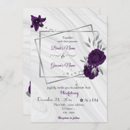 Invitación boda geométrico de plata de flores púrpura reales