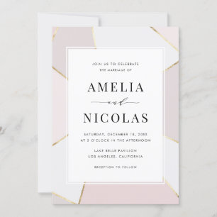 Invitación Boda Geométrico de Relieve metalizado dorado y Rub