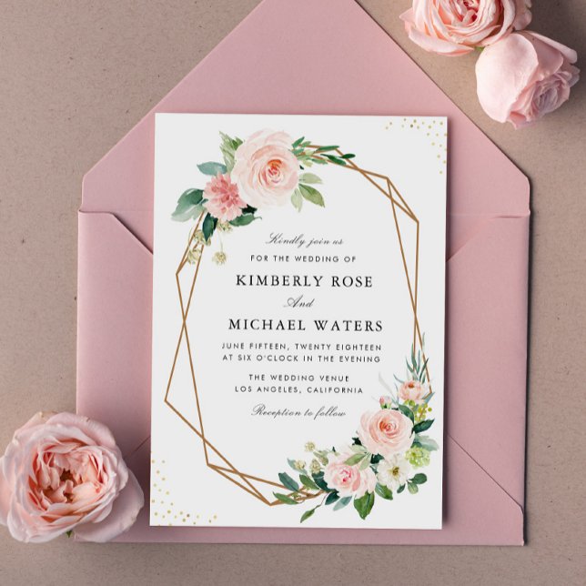 Invitación Boda geométrico de rubor floral (Subido por el creador)