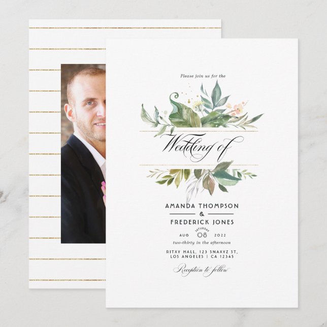 Invitación Boda geométrico de Serenity Greenery Foto (Anverso / Reverso)