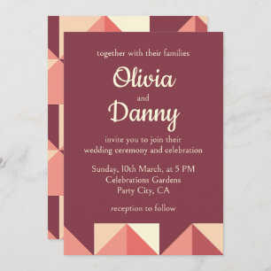 Invitación Boda geométrico de triángulo rosa púrpura rosa