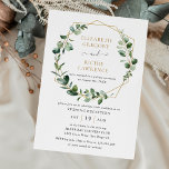 Invitación Boda Geométrico de Vegetación de Vegetación<br><div class="desc">Este elegante y personalizable Wedding Invitation presenta un marco geométrico de oro adornado con hermosos paisajes de color agua y se ha combinado con una caligrafía caprichosa y un elegante tipo de letra serif en oro y gris. Para realizar cambios avanzados, seleccione la opción "Hacer clic para más personalizares" en...</div>