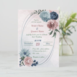 Invitación boda geométrico de vegetación floral azul bonito