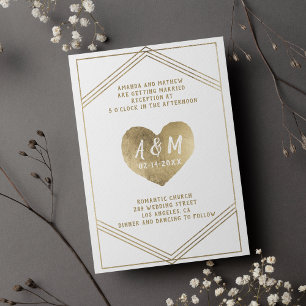Invitación Boda geométrico del corazón dorado de la tipografí