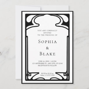 Invitación Boda Geométrico del Deco de Arte Blanco y Negro