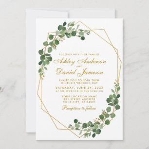 Invitación Boda geométrico del oro del eucalipto verde botáni