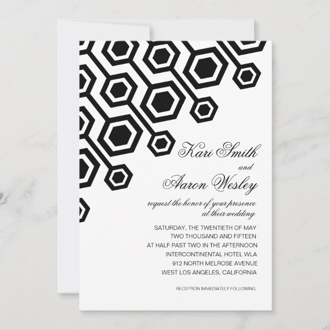 Invitación Boda geométrico diagonal| blanco y negro (Anverso)