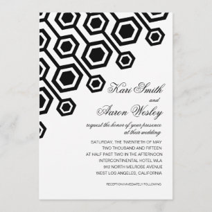 Invitación Boda geométrico diagonal  blanco y negro