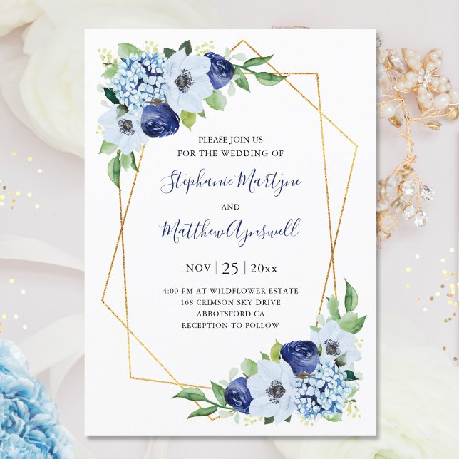 Invitación Boda geométrico Dusty Blue Floral (Subido por el creador)