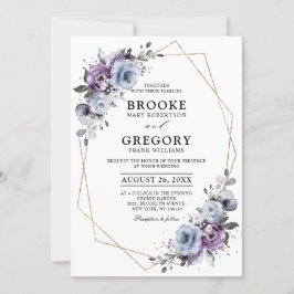 Invitación Boda Geométrico Dusty Blue Purple Gold