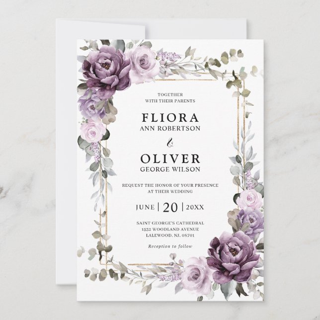 Invitación Boda Geométrico Dusty Purple Lavender Gold (Anverso)
