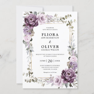 Invitación Boda Geométrico Dusty Purple Lavender Gold