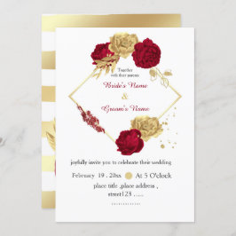 Invitación boda geométrico elegante de flores de burdeos y or