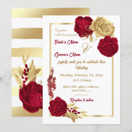 Invitación boda geométrico elegante de flores de burdeos y or