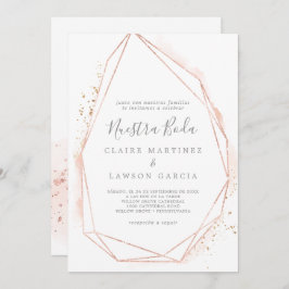 Invitación Boda Geométrico Español de acuarela de oro Rosa