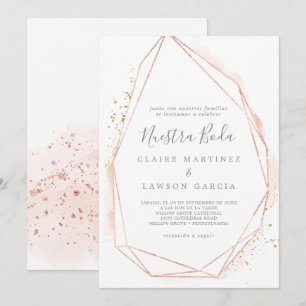 Invitación Boda Geométrico Español de acuarela de oro Rosa