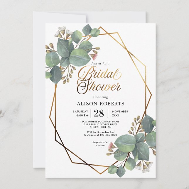 Invitación Boda geométrico Eucalyptus ducha de novia (Anverso)