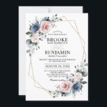 Invitación Boda geométrico Eucalyptus Dusty Blue Mauve<br><div class="desc">Elegante y moderna invitación a bodas floridas durante el verano, con un ramo de rosas acuáticos en tonos pizarra, azul polvoriento, rosa polvoriento, rosa polvoriento, malva, salvia con hojas botánicas verdes y eucalipto. Encontrará más diseños y variaciones de mi tienda "blissweddingpaperie". Y no dudes en ponerte en contacto conmigo para...</div>
