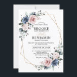 Invitación Boda geométrico Eucalyptus Dusty Blue Mauve<br><div class="desc">Elegante y moderna invitación a bodas floridas durante el verano, con un ramo de rosas acuáticos en tonos pizarra, azul polvoriento, rosa polvoriento, rosa polvoriento, malva, salvia con hojas botánicas verdes y eucalipto. Encontrará más diseños y variaciones de mi tienda "blissweddingpaperie". Y no dudes en ponerte en contacto conmigo para...</div>