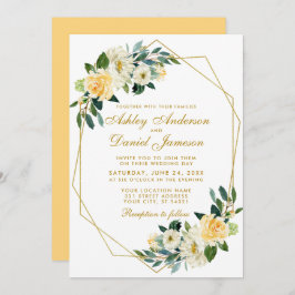 Invitación Boda geométrico floral amarillo dorado moderno