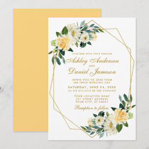 Invitación Boda geométrico floral amarillo dorado moderno