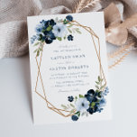 Invitación Boda geométrico floral azul claro y naval<br><div class="desc">Diseño floral moderno con marco geométrico con texto en el centro. Puede cambiar la redacción,  el tamaño del texto,  el color y la fuente de esta plantilla.</div>