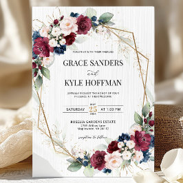 Invitación Boda geométrico floral azul de la Marina Rubor de