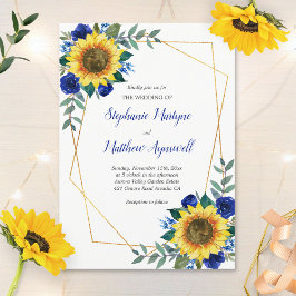 Invitación Boda geométrico floral azul girasol