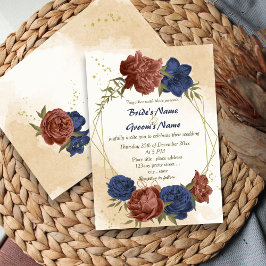 Invitación boda geométrico floral azul marino de terracota
