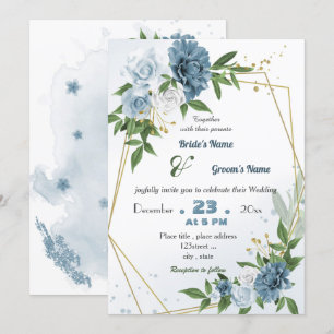 Invitación boda geométrico floral azul romántico