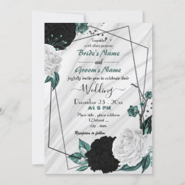 Invitación boda geométrico floral azul verde azulado blanco y