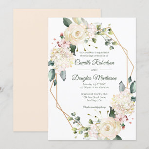 Invitación Boda Geométrico Floral Blanco Crema