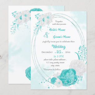 Invitación boda geométrico floral blanco turquesa