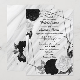Invitación boda geométrico floral blanco y negro