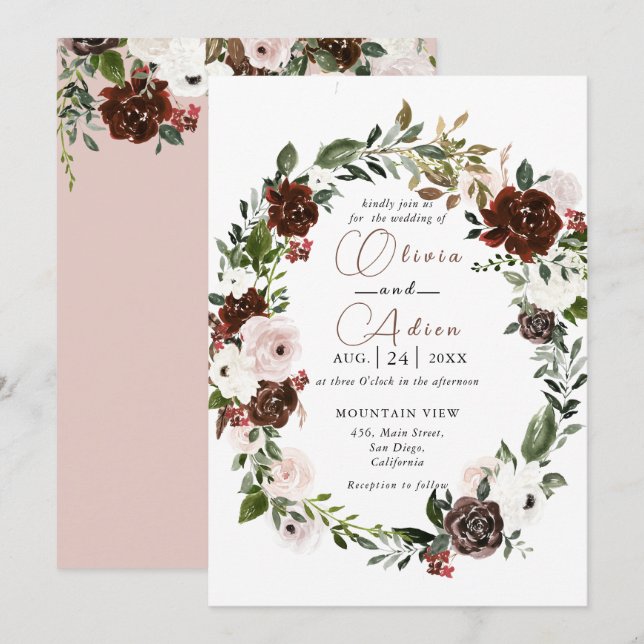 Invitación Boda geométrico floral de acuarela rusa (Anverso / Reverso)