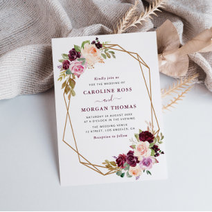 Invitación Boda geométrico floral de ciruela morada y melocot