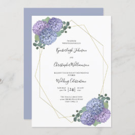 Invitación Boda geométrico floral de color azul turbio