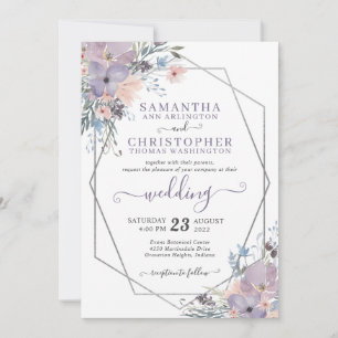 Invitación Boda Geométrico Floral de color de agua púrpura