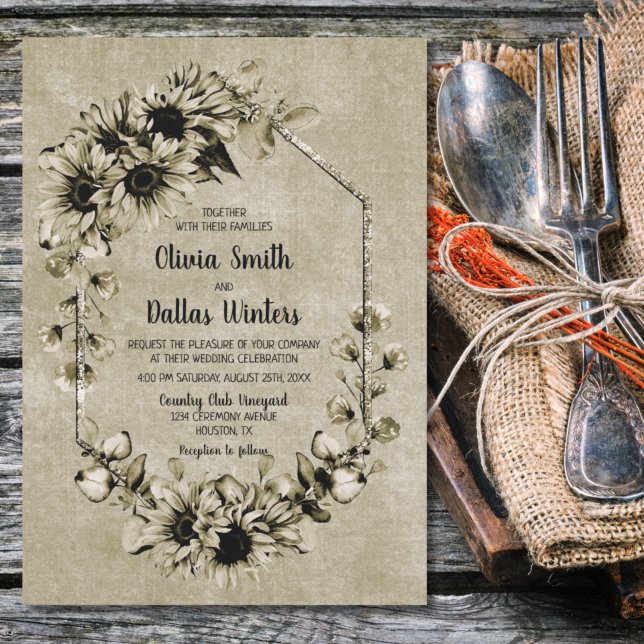 Invitación Boda geométrico floral de girasol ruso (Subido por el creador)