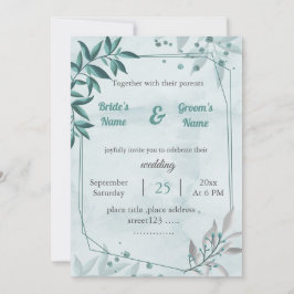 Invitación boda geométrico floral de hojas azules románticas