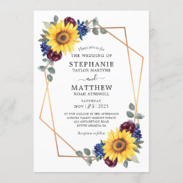 Invitación Boda geométrico floral de la Marina Borgoña de Gir