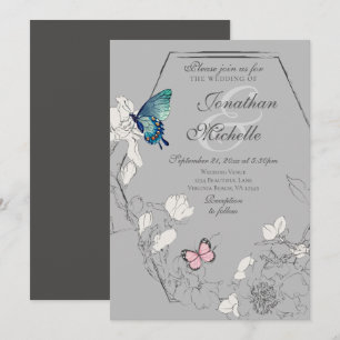 Invitación Boda geométrico floral de mariposa acuarela